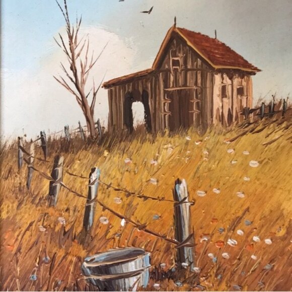 Oil Painting Barn Landscape Signed M. Otto - Picture 8 of 8